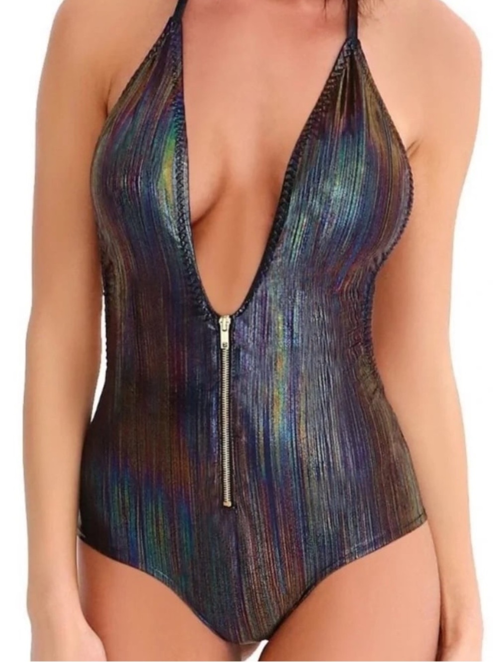 Oil Slick Zip Up Romper Bodysuit Dance Festival Rave Party Small New